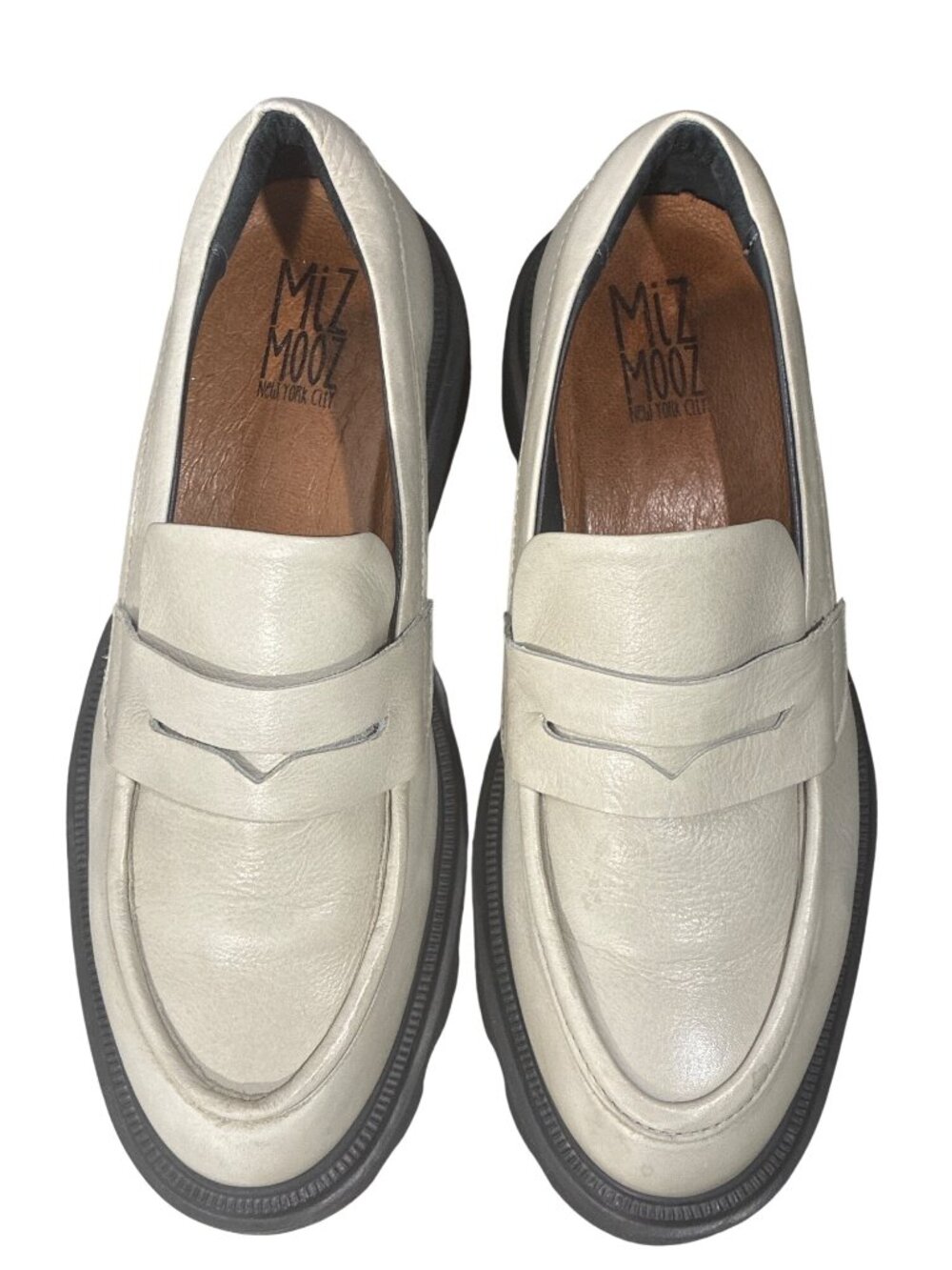 Miz Mooz Womens Chunky Platform Loafers Cream Leather Slip-On Shoes EU 37